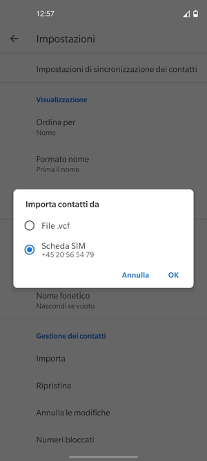 Seleziona Scheda SIM e OK