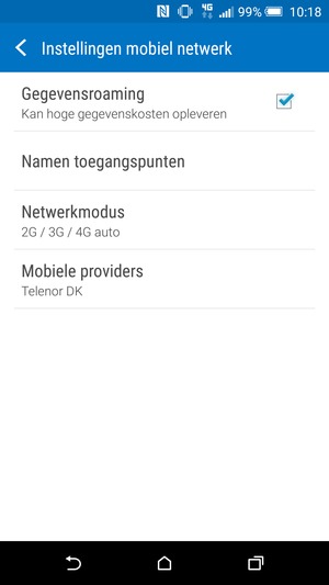 Schakel Gegevensroaming in of uit