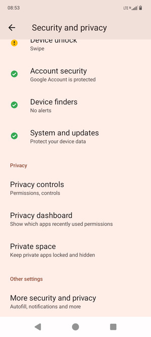 To change the PIN for the SIM card, go to the Security and privacy menu and scroll to and select More security and privacy