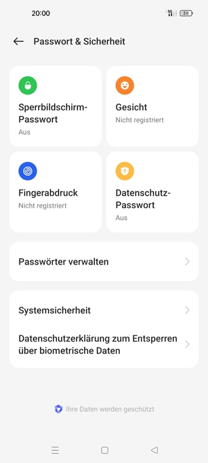 Um Ihre Bildschirmsperre zu aktivieren, gehen Sie zum Passwort & Sicherheit Menü und wählen Sie  Sperrbildschirm-Passwort