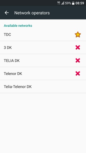 Select a network operator from the list
