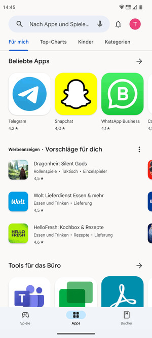 Wählen Sie die Suchleiste