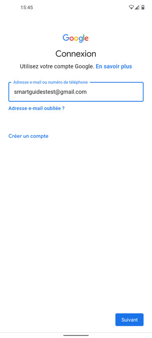 Saisissez votre adresse Gmail et sélectionnez Suivant