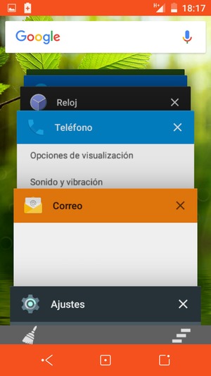 Seleccione el icono Eliminar para cerrar todas las aplicaciones en ejecución