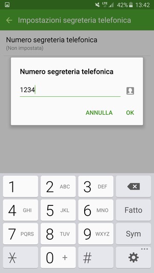 Inserisci Numero segreteria telefonica e seleziona OK