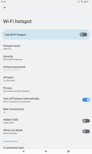 Turn Use Wi-Fi hotspot on