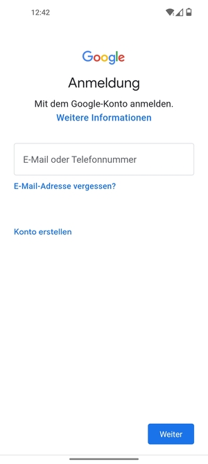 Geben Sie Ihre Gmail Adresse ein und wählen Sie Weiter