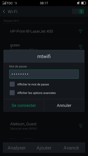 Saisissez le mot de passe du Wi-Fi et sélectionnez Se connecter