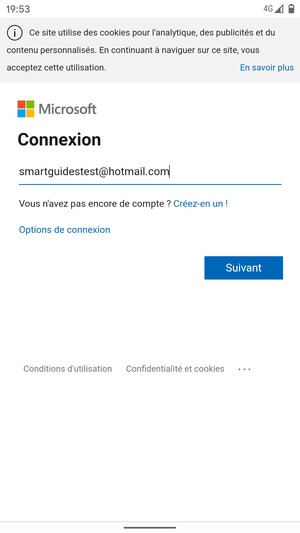 Saisissez votre adresse e-mail et sélectionnez Suivant