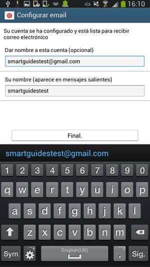 Déle a su cuenta un nombre y escriba su nombre. Seleccione Final.