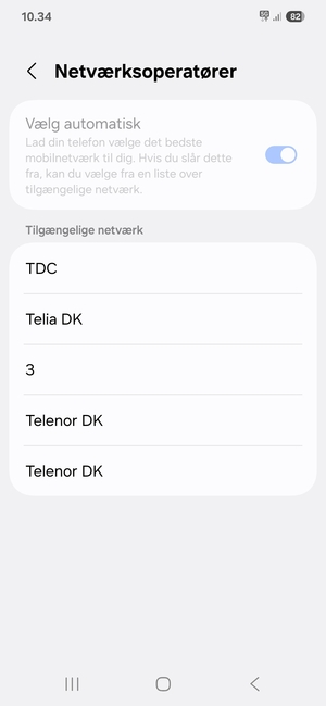 Vælg en netværksudbyder fra listen