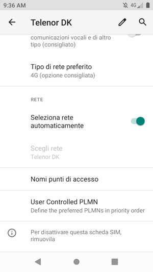 Per modificare la rete, in presenza di problemi, disattiva Seleziona rete automaticamente