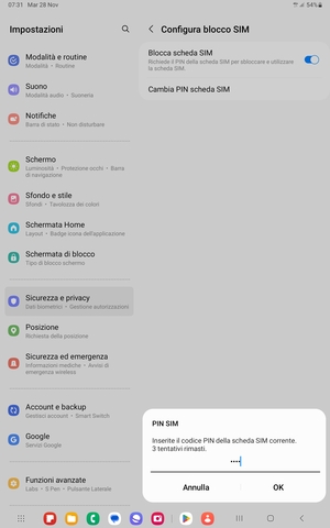 Inserisci Codice PIN della scheda SIM e seleziona OK