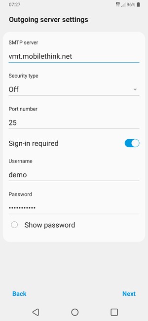 Enter Outgoing server address