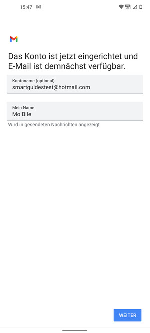 Geben Sie Ihrem Konto einen Namen und geben Sie Ihren Namen ein. Wählen Sie WEITER