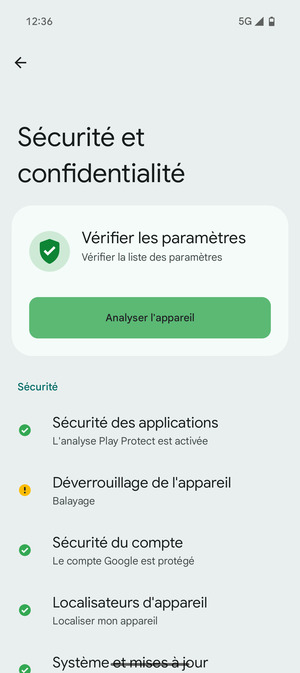 Pour activer votre écran de verrouillage, allez dans le menu Sécurité et confidentialité et sélectionnez Deverrouillage de l'appareil
