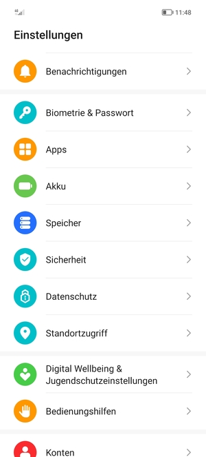 Scrollen Sie und wählen Sie Sicherheit