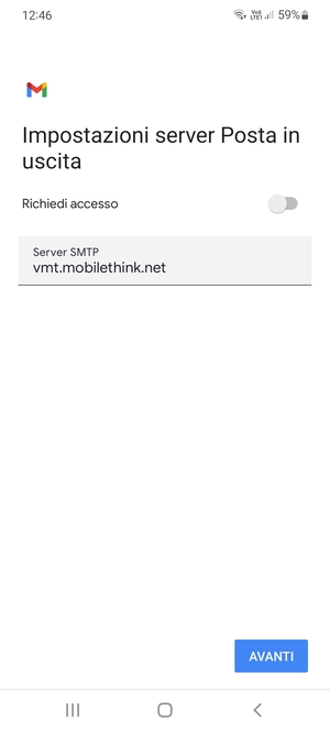 Disattiva Richiedi accesso e seleziona AVANTI