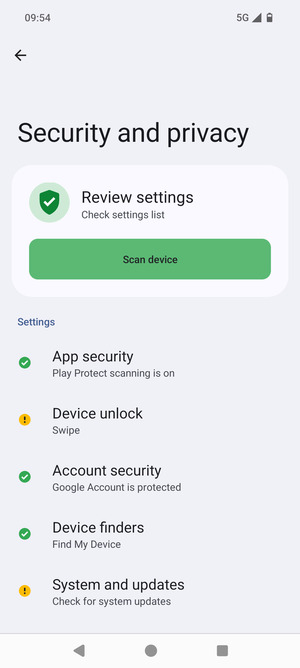 To activate your screen lock, return to the Security and privacy menu and select Device unlock