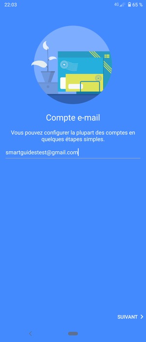 Saisissez votre adresse Gmail et sélectionnez SUIVANT