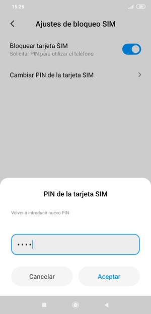 Confirme su nuevo PIN de tarjeta SIM y seleccione Aceptar