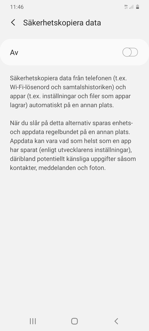 Aktivera Säkerhetskopiera data