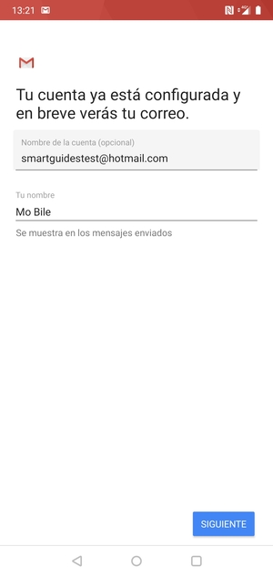 Déle a su cuenta un nombre y escriba su nombre. Seleccione SIGUIENTE