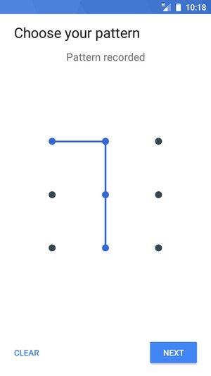 Draw an unlock pattern and select NEXT