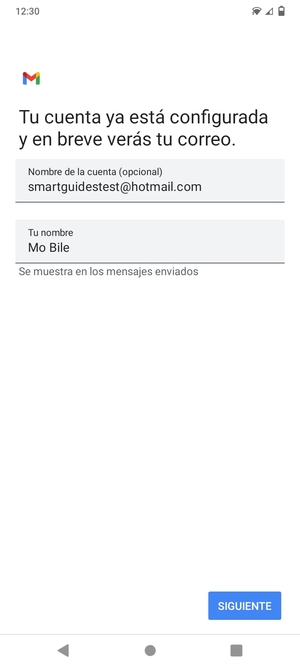 Déle a su cuenta un nombre y escriba su nombre. Seleccione SIGUIENTE