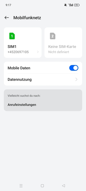 Wählen Sie SIM1 oder SIM2