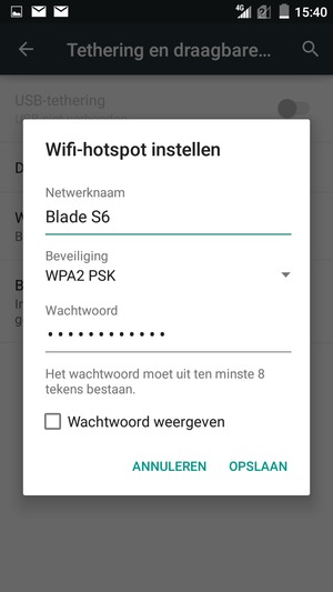 Voer een wachtwoord van ten minste 8 tekens in en selecteer OPSLAAN