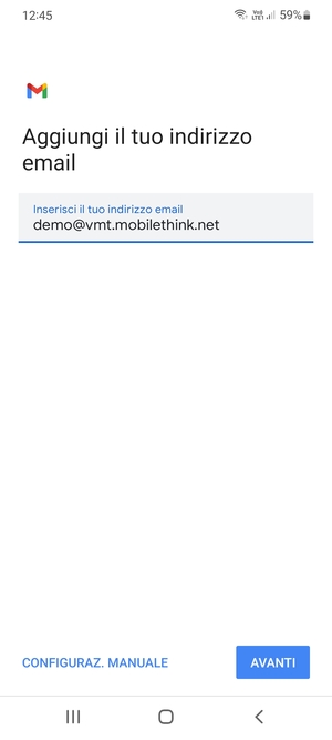 Inserisci il tuo indirizzo email e seleziona AVANTI