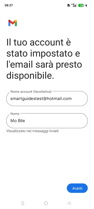 Scegli un nome per il tuo account e inserisci il tuo nome. Seleziona Avanti