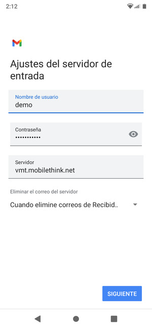 Introduzca Nombre de usuario y la dirección de servidor entrada. Seleccione SIGUIENTE