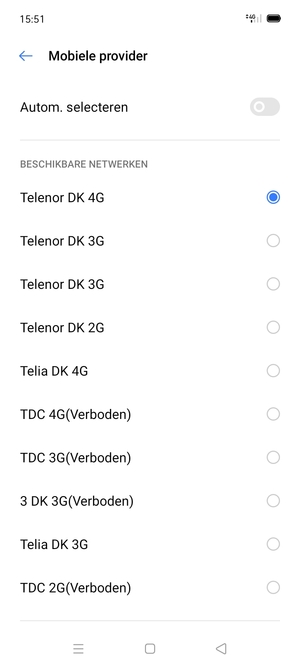 Selecteer een netwerkoperator uit de lijst