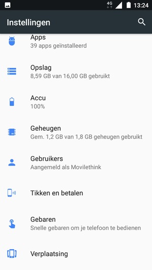 Keer terug naar het Instellingen menu en selecteer Accu