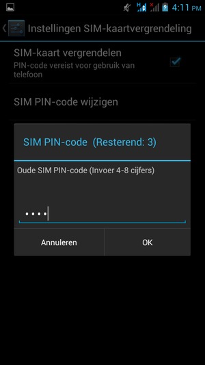 Voer uw Oude SIM PIN-code in en selecteer OK