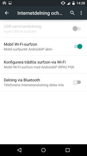 Din telefon har nu ställts in för att kunna användas som ett modem