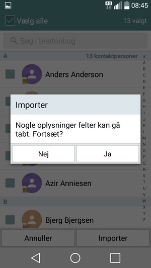 Vælg Ja