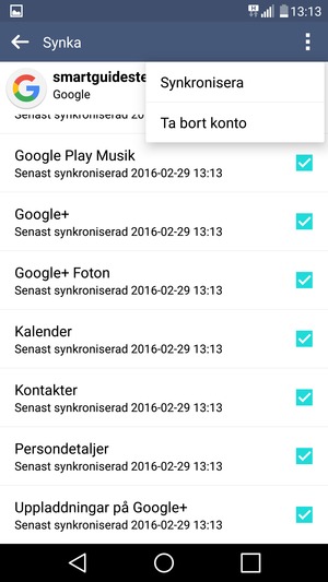 Tryck på Meny-knappen och välj Synkronisera