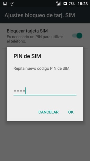 Confirme su nuevo código PIN de SIM y seleccione OK