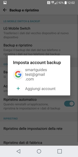 Seleziona il tuo account di backup