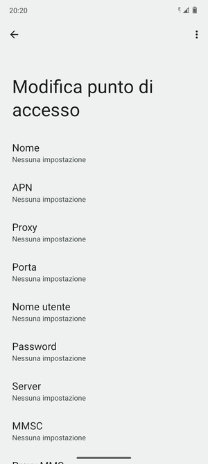 Inserisci le informazioni di Internet
