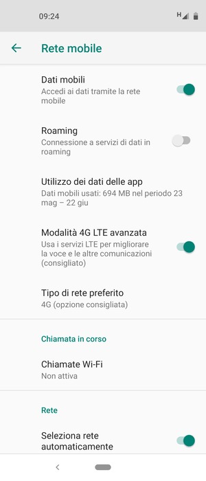 Seleziona Tipo di rete preferito