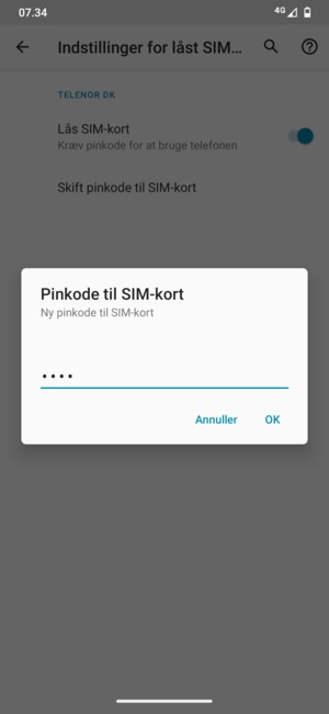 Indtast din Nye pinkode til SIM-kort og vælg OK