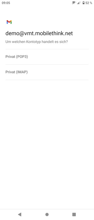 Wählen Sie Privat (POP3) oder Privat (IMAP)