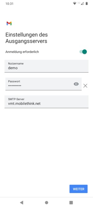 Geben Sie die Server-Adresse für ausgehende Post ein