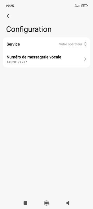 Sélectionnez Numéro de messagerie vocale