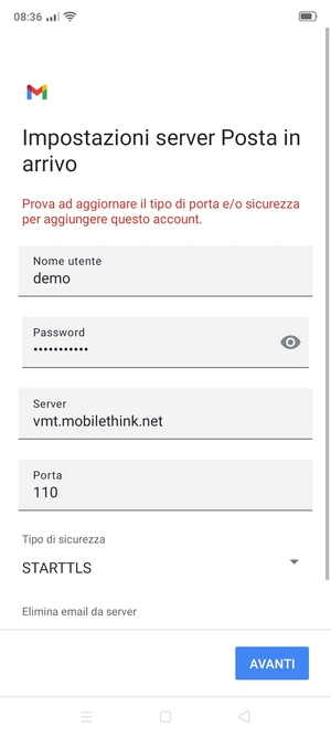 Seleziona Tipo di sicurezza