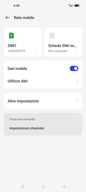 Seleziona SIM1 o SIM2